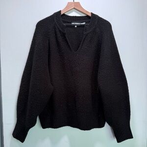Karl Lagerfeld Paris‎ Black Metallic Split Neck Lured Knit Holiday Sweater XL